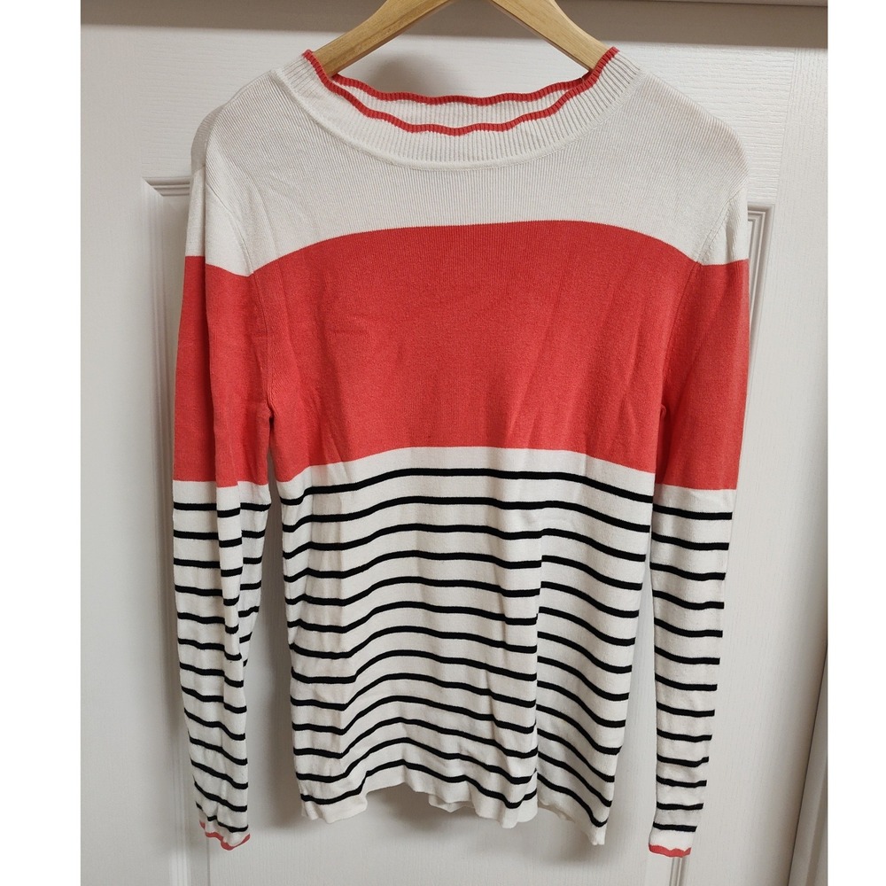 Liz Claiborne Career Womens Red White Striped‎ Colorblock Sweater Large L